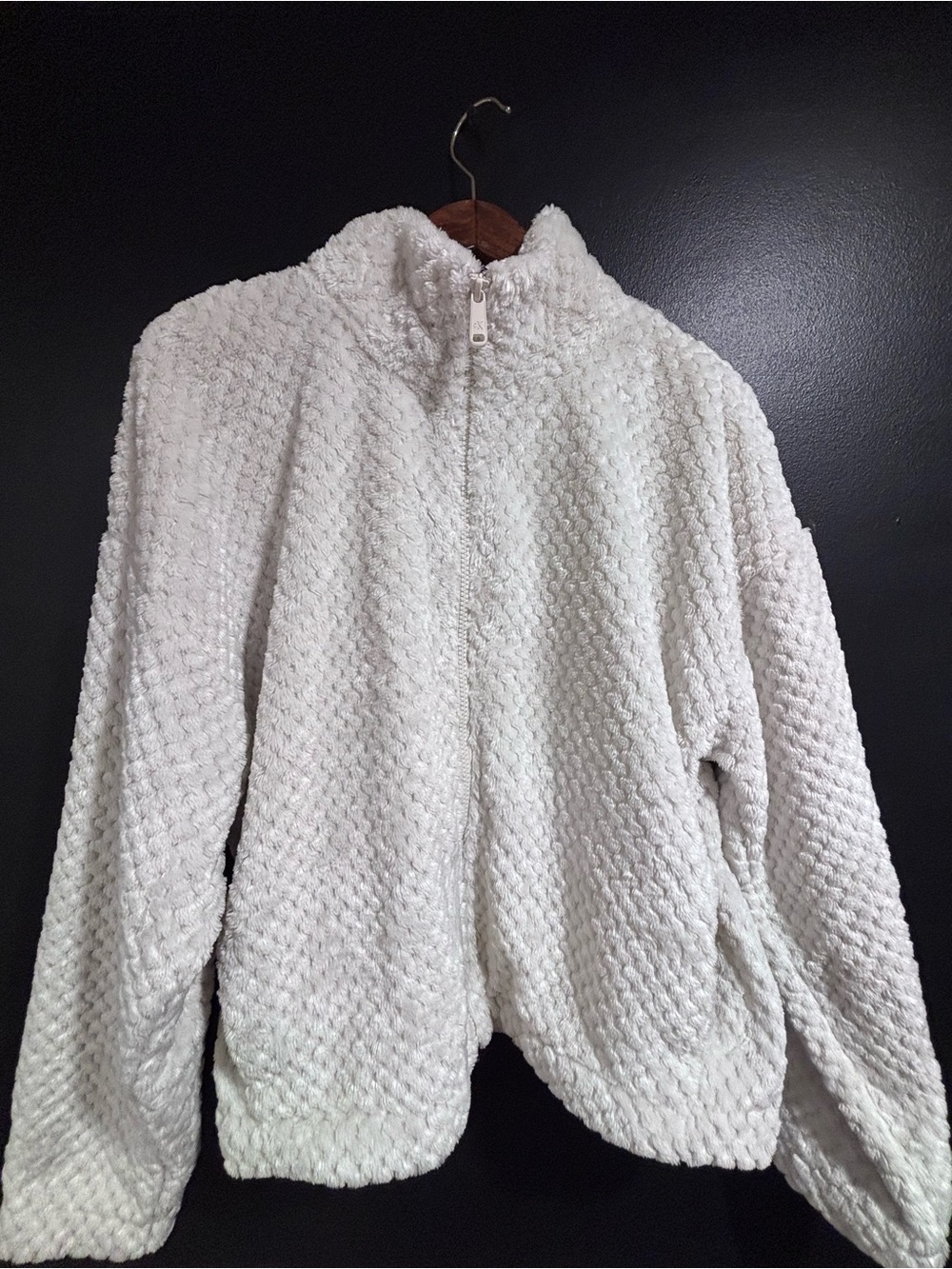 Calvin Klein Cream Textured Plush Zip Jacket
